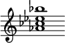 {
  % Rivin lopun pystyviiva ja tahtiosoitus piiloon.
  \override Score.BarLine.break-visibility = ##(#f #t #t)
  \override Staff.TimeSignature #'stencil = ##f
  
  <aes' ces'' ees'' bes''>1
}
