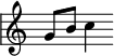 {
\override Staff.TimeSignature #'stencil = ##f
\override Score.SystemStartBar #'collapse-height = #1
\clef treble \time 4/4 g'8 b'8 c''4
}