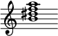 {
  % Rivin lopun pystyviiva ja tahtiosoitus piiloon.
  \override Score.BarLine.break-visibility = ##(#f #t #t)
  \override Staff.TimeSignature #'stencil = ##f
  
  <b' dis'' f'' a''>1
}
