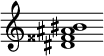 {
  % Rivin lopun pystyviiva ja tahtiosoitus piiloon.
  \override Score.BarLine.break-visibility = ##(#f #t #t)
  \override Staff.TimeSignature #'stencil = ##f
  
  <dis' fisis' ais' bis'>1
}
