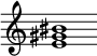 {
  % Rivin lopun pystyviiva ja tahtiosoitus piiloon.
  \override Score.BarLine.break-visibility = ##(#f #t #t)
  \override Staff.TimeSignature #'stencil = ##f
  
  <e' gis' bis'>1
}
