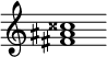 {
  % Rivin lopun pystyviiva ja tahtiosoitus piiloon.
  \override Score.BarLine.break-visibility = ##(#f #t #t)
  \override Staff.TimeSignature #'stencil = ##f
  
  <fis' ais' cisis''>1
}
