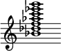 {
  % Rivin lopun pystyviiva ja tahtiosoitus piiloon.
  \override Score.BarLine.break-visibility = ##(#f #t #t)
  \override Staff.TimeSignature #'stencil = ##f
  
  <bes' des'' f'' aes'' c''' ees''' g'''>1
}
