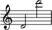 
{\clef treble
\override Staff.TimeSignature #'stencil = ##f %hide the automatic time signature
d'2 d''' |}
