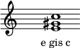 
\relative c'{
\override Staff.TimeSignature #'stencil = ##f
\cadenzaOn s1 <e gis c> s1 \cadenzaOff
}
\addlyrics { \small { e_gis_c } } 
