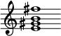 {
  % Rivin lopun pystyviiva ja tahtiosoitus piiloon.
  \override Score.BarLine.break-visibility = ##(#f #t #t)
  \override Staff.TimeSignature #'stencil = ##f
  
  <e' gis' b' fis''>1
}
