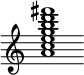 {
  % Rivin lopun pystyviiva ja tahtiosoitus piiloon.
  \override Score.BarLine.break-visibility = ##(#f #t #t)
  \override Staff.TimeSignature #'stencil = ##f
  
  <a' c'' e'' g'' b'' d''' fis'''>1
}
