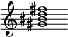 {
  % Rivin lopun pystyviiva ja tahtiosoitus piiloon.
  \override Score.BarLine.break-visibility = ##(#f #t #t)
  \override Staff.TimeSignature #'stencil = ##f
  
  <gis' bis' d'' fis''>1
}
