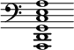 { \override Score.TimeSignature #'stencil = ##f \time 3/2 \clef bass <a,, d, g, c e a>1 }