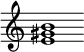 {
  % Rivin lopun pystyviiva ja tahtiosoitus piiloon.
  \override Score.BarLine.break-visibility = ##(#f #t #t)
  \override Staff.TimeSignature #'stencil = ##f
  
  <e' gis' b'>1
}
