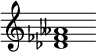 {
  % Rivin lopun pystyviiva ja tahtiosoitus piiloon.
  \override Score.BarLine.break-visibility = ##(#f #t #t)
  \override Staff.TimeSignature #'stencil = ##f
  
  <des' fes' aeses'>1
}
