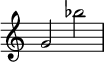 
{\clef treble
\override Staff.TimeSignature #'stencil = ##f %hide the automatic time signature
g'2 bes''}
