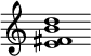 {
  % Rivin lopun pystyviiva ja tahtiosoitus piiloon.
  \override Score.BarLine.break-visibility = ##(#f #t #t)
  \override Staff.TimeSignature #'stencil = ##f
  
  <e' fis' b' d''>1
}
