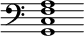 { \override Score.TimeSignature #'stencil = ##f \time 3/2 \clef bass <g, c f a>1 }