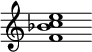 {
  % Rivin lopun pystyviiva ja tahtiosoitus piiloon.
  \override Score.BarLine.break-visibility = ##(#f #t #t)
  \override Staff.TimeSignature #'stencil = ##f
  
  <f' bes' c'' e''>1
}
