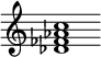 {
  % Rivin lopun pystyviiva ja tahtiosoitus piiloon.
  \override Score.BarLine.break-visibility = ##(#f #t #t)
  \override Staff.TimeSignature #'stencil = ##f
  
  <des' fes' aes' c''>1
}
