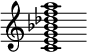 {
  % Rivin lopun pystyviiva ja tahtiosoitus piiloon.
  \override Score.BarLine.break-visibility = ##(#f #t #t)
  \override Staff.TimeSignature #'stencil = ##f
  
  <c' e' g' bes' des'' f'' a''>1
}
