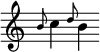 { 
  \override Score.TimeSignature #'stencil = ##f 
  \relative c'' { 
    s \grace b8 c4 \grace d8 b4 
  } 
}