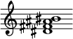 {
  % Rivin lopun pystyviiva ja tahtiosoitus piiloon.
  \override Score.BarLine.break-visibility = ##(#f #t #t)
  \override Staff.TimeSignature #'stencil = ##f
  
  <dis' fis' ais' bis'>1
}
