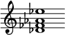 {
  % Rivin lopun pystyviiva ja tahtiosoitus piiloon.
  \override Score.BarLine.break-visibility = ##(#f #t #t)
  \override Staff.TimeSignature #'stencil = ##f
  
  <des' fes' aes' ees''>1
}
