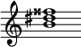 {
  % Rivin lopun pystyviiva ja tahtiosoitus piiloon.
  \override Score.BarLine.break-visibility = ##(#f #t #t)
  \override Staff.TimeSignature #'stencil = ##f
  
  <b' dis'' fisis''>1
}
