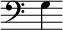 { \override Score.TimeSignature #'stencil = ##f \clef bass { g4 } }