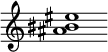 {
  % Rivin lopun pystyviiva ja tahtiosoitus piiloon.
  \override Score.BarLine.break-visibility = ##(#f #t #t)
  \override Staff.TimeSignature #'stencil = ##f
  
  <ais' bis' eis''>1
}
