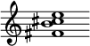 {
  % Rivin lopun pystyviiva ja tahtiosoitus piiloon.
  \override Score.BarLine.break-visibility = ##(#f #t #t)
  \override Staff.TimeSignature #'stencil = ##f
  
  <fis' b' cis'' e''>1
}
