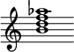 {
  % Rivin lopun pystyviiva ja tahtiosoitus piiloon.
  \override Score.BarLine.break-visibility = ##(#f #t #t)
  \override Staff.TimeSignature #'stencil = ##f
  
  <b' d'' f'' aes''>1
}
