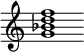 {
  % Rivin lopun pystyviiva ja tahtiosoitus piiloon.
  \override Score.BarLine.break-visibility = ##(#f #t #t)
  \override Staff.TimeSignature #'stencil = ##f
  
  <g' bes' d'' f''>1
}
