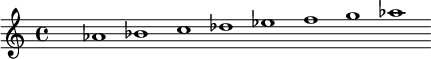 
\relative a'{
s2 \cadenzaOn as1 bes c des es f g as \cadenzaOff
}
