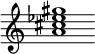 {
  % Rivin lopun pystyviiva ja tahtiosoitus piiloon.
  \override Score.BarLine.break-visibility = ##(#f #t #t)
  \override Staff.TimeSignature #'stencil = ##f
  
  <a' cis'' ees'' gis''>1
}
