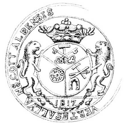 Fájl:A csákvári kovácsok, lakatosok és bognárok egyesült céhének pecsétje (1817) .jpg