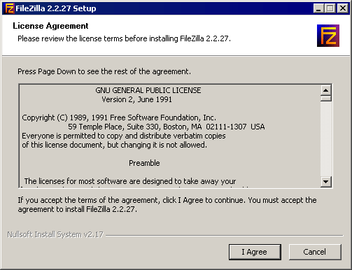 FileZilla installer: License agreement