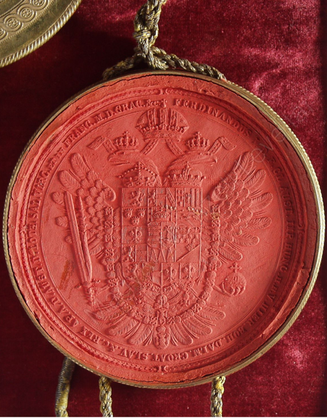 Fájl:V. Ferdinánd magyar királyi titkospecsétje a Bánó címereslevélen, 1836.png