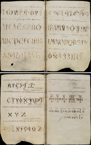 Fájl:Aethicus betűi, 800 k., St. Gallen. Stiftsbibliothek, Cod. Sang. 876, fol. 278–279. és fol. 280–281..png