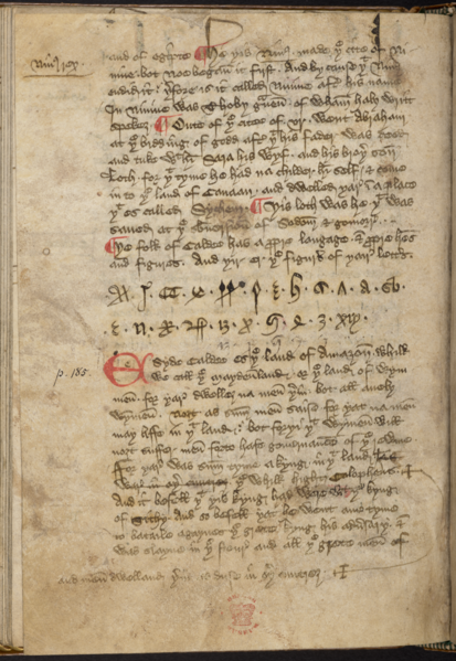 Fájl:Mandeville utazásai, Egerton ms. 1982, a 14-15. sz. fordulója, fol. 64v, káldeai ABC.png