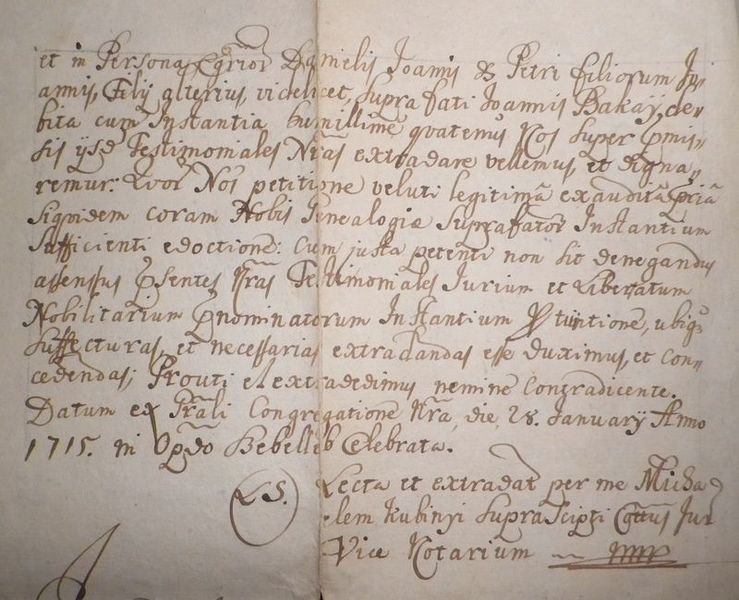 Fájl:A Bakay-család részére kiállított nemesi bizonyságlevél Hont vm. 1715. III. 28 - 2.jpg