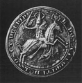 IV. Looni Lajos lovaspecsétje, a pajzson Loon és Chiny címerével, 1327