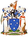 Victoria címere a Dél-keresztje csillagképpel, a pajzstartó kezében az állam jelképe, a rózsaszín hanga