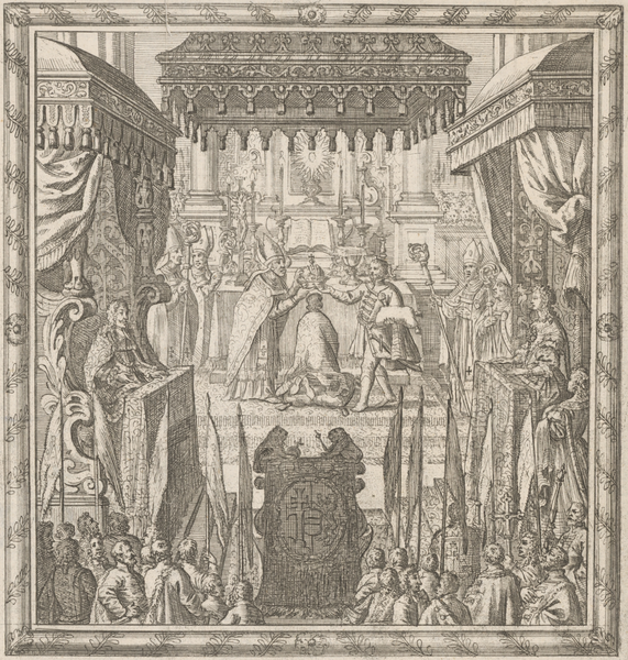 Fájl:I. József király koronázása Pozsonyban, 1687 - részlet, prímás és nádor koronáz.png