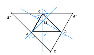 Fig. 2 : Vërtetimi i thënjes mbi qendren e trekëndshit