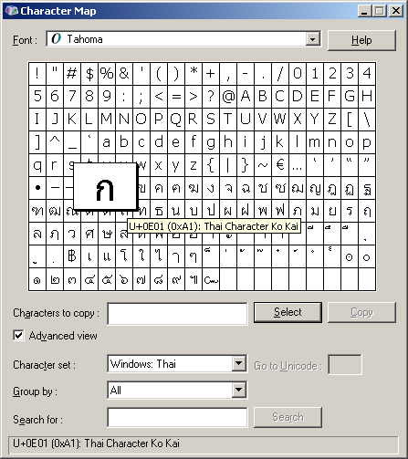 ตัว กอ-ไก่ Unicode