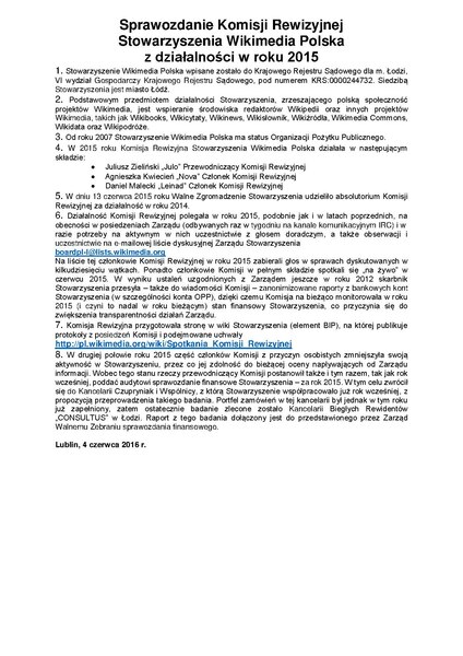 Plik:Sprawozdanie Komisji Rewizyjnej WMPL z działalności w 2015.pdf