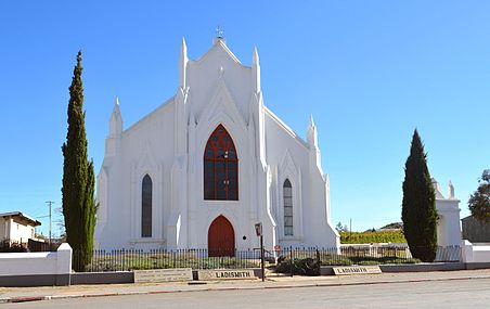 Die NG gemeente Ladismith se ou NG kerk staan vandag nog, hoewel dit sedert 1942 nie meer die gemeente se kerkgebou is nie. Dis ontwerp deur Carl Otto Hager en in 1874 ingewy.