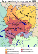 de alemannisch Sproochruum um 1950