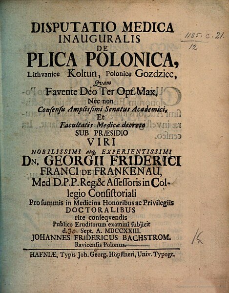 Файл:Disputatio medica inauguralis de Plica Polonica, Lithvanice Koltun, Polonice Gozdziec (1723).jpg