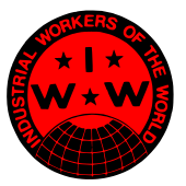 Globe logo with the letters I.W.W. separated by three stars. Encircled by the name, "Industrial Workers of the World."