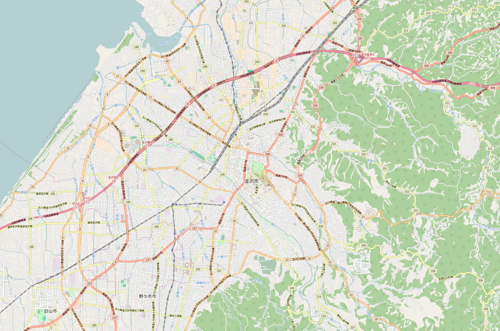 Map of Kanazawa City in Japan