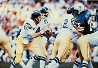 Dan Fouts led the Chargers to several postseason runs from 1979 to 1982, including the famous "Epic in Miami" 1981 AFC Divisional Playoff game. 1986 Jeno's Pizza - 53 - Dan Fouts and Don Macek (cropped).jpg